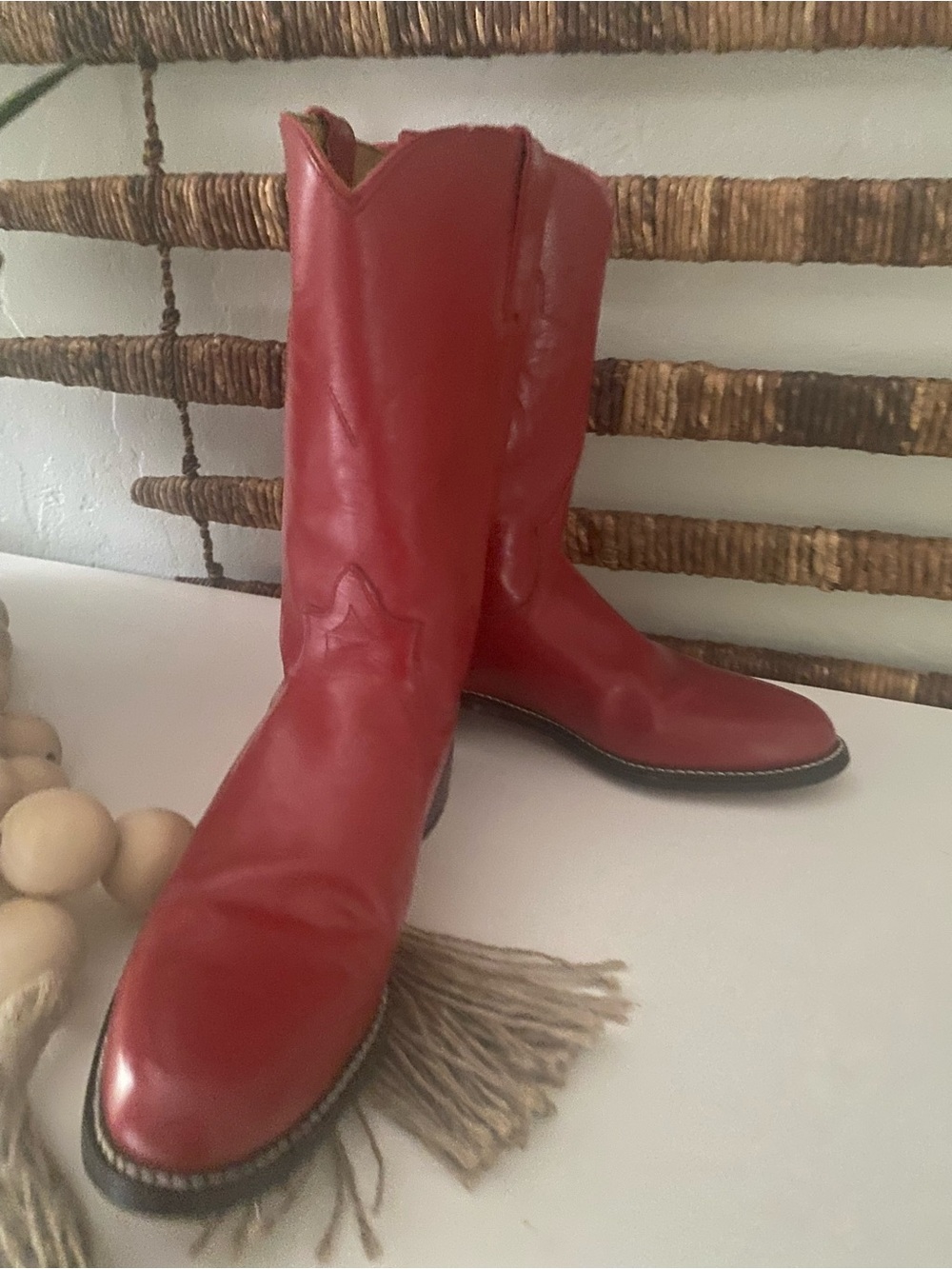 Tony Lama Red Leather Western Cowboy Boots